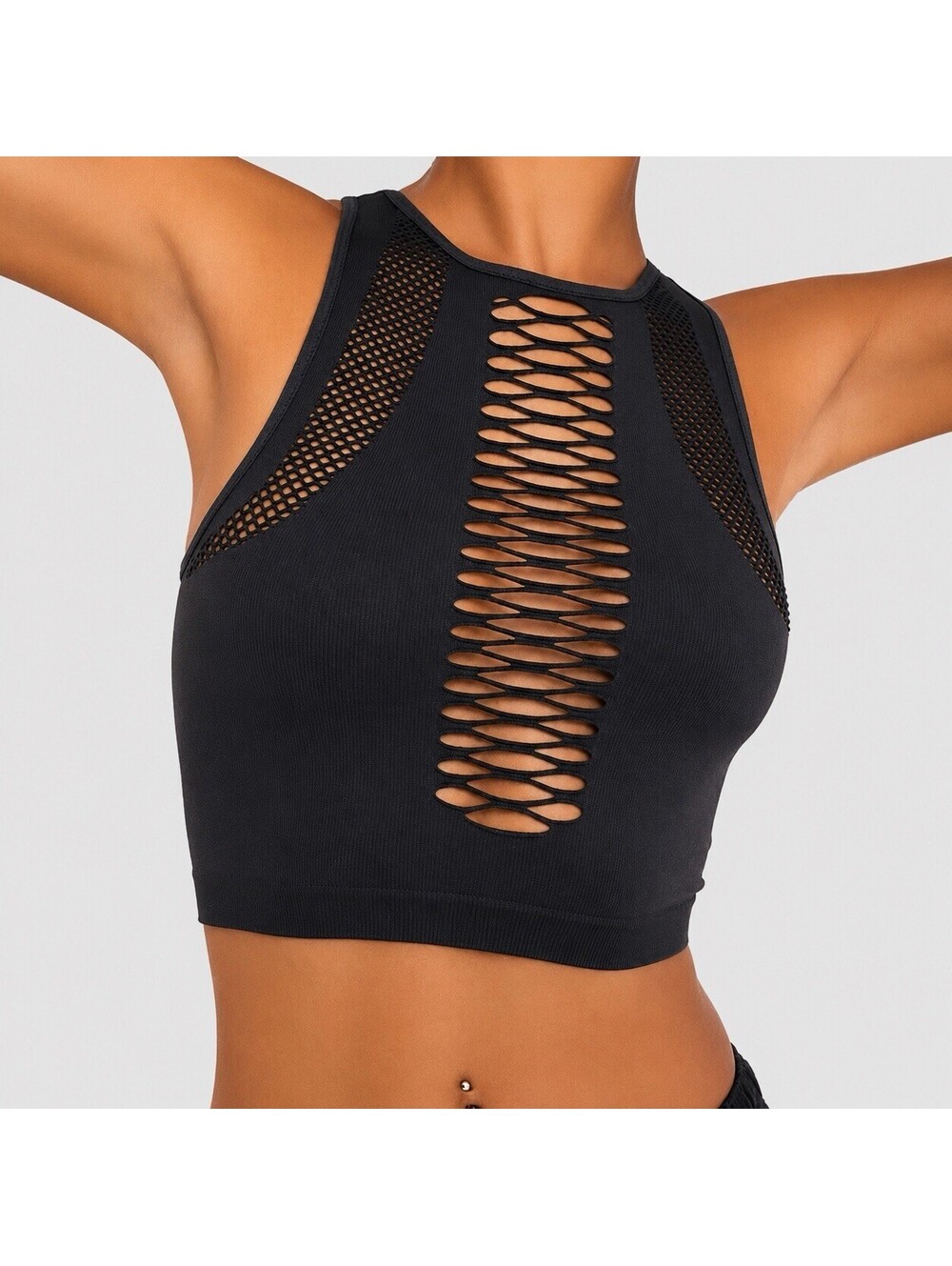 Garage Black Seamless Mesh Cutout Sports Bra Crop Top Women’s Large